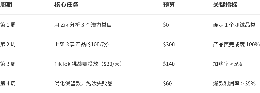 执行时间表 - 2025新手选品实战指南:低成本测款方法论与蓝海挖掘技巧